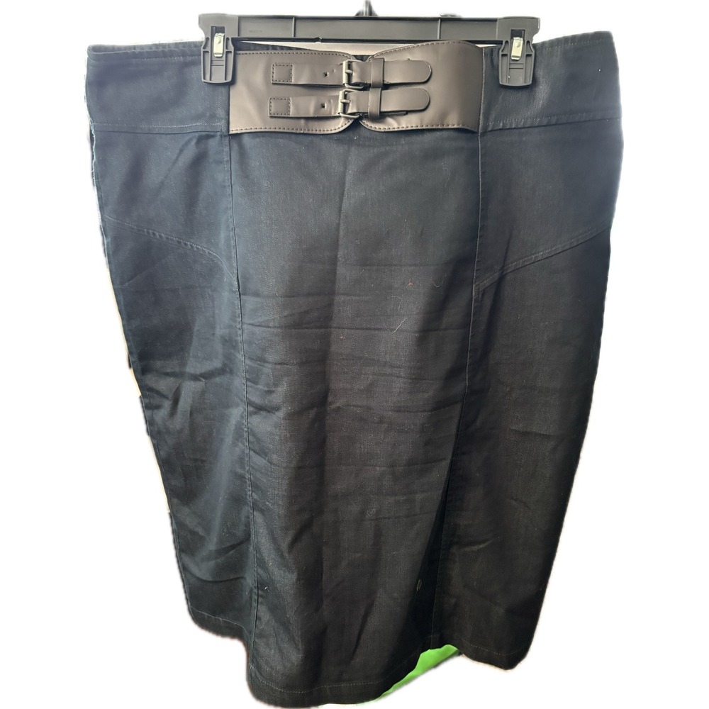 Worthington Woman Black Pencil Skirt Double Buckle Belted Plus Size 18W Office